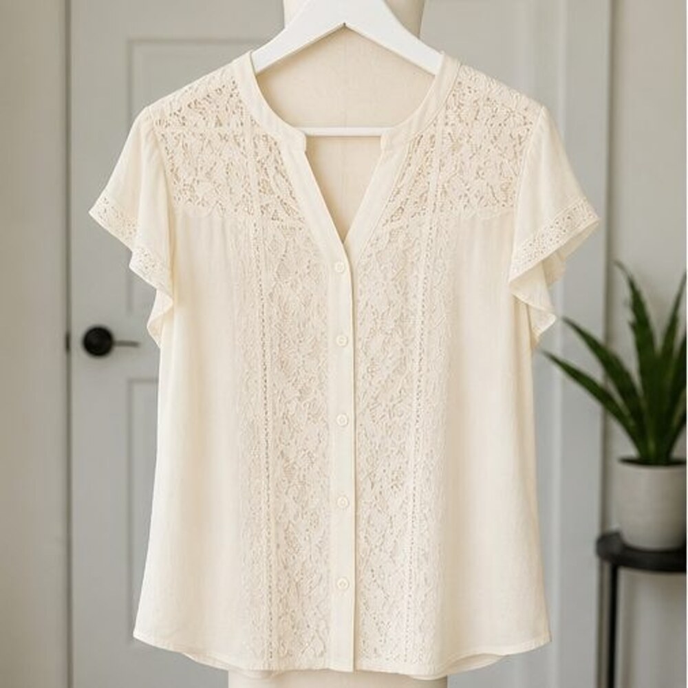Cream Tie Neck Blouse